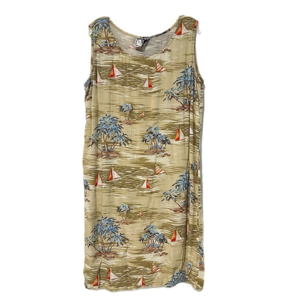 VTG Dressing Clio Midi Dress Large Sleeveless Sailboats Palm Beach Print USAmade